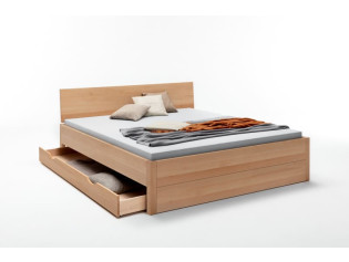Bett mit geöffnetem Bettkasten Stine Massivholz Buche